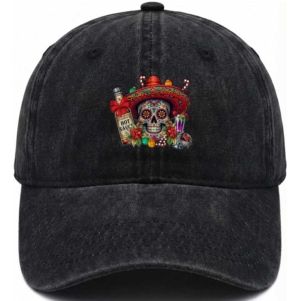 Cinco De Mayo Christmas Washed Cotton Baseball Cap Mexican Sugar Skull Sombrero Tequila Party