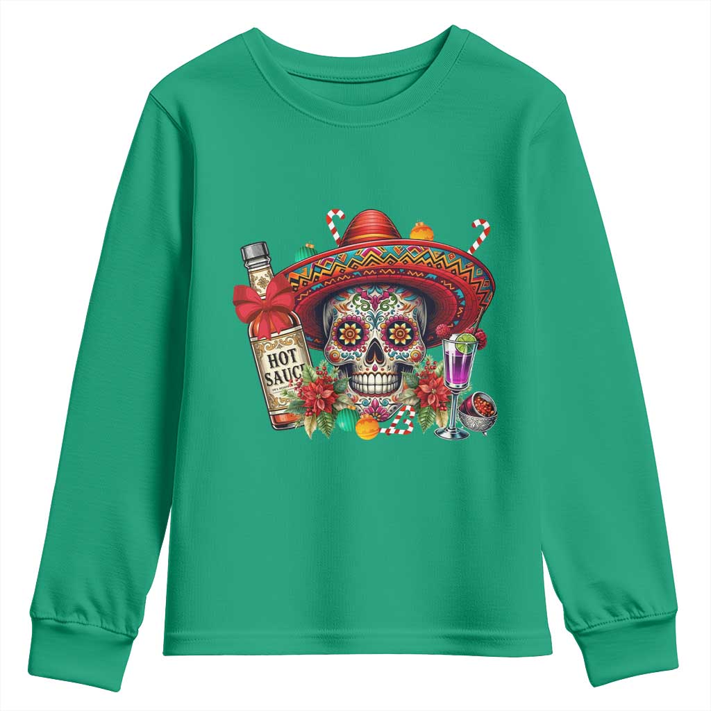 Cinco De Mayo Christmas Youth Sweatshirt Mexican Sugar Skull Sombrero Tequila Party - Wonder Print Shop