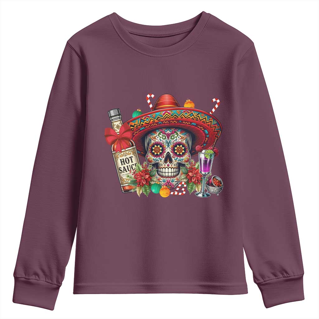 Cinco De Mayo Christmas Youth Sweatshirt Mexican Sugar Skull Sombrero Tequila Party - Wonder Print Shop