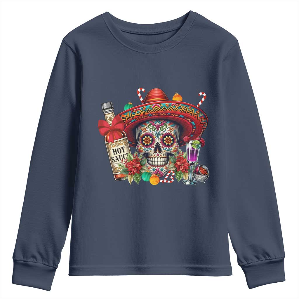 Cinco De Mayo Christmas Youth Sweatshirt Mexican Sugar Skull Sombrero Tequila Party - Wonder Print Shop