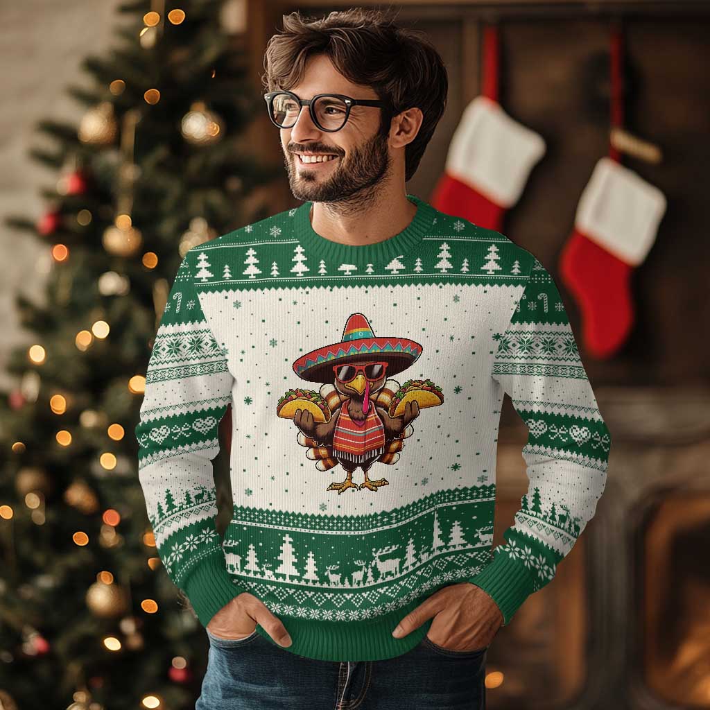 Funny Thanksgiving Turkey Ugly Christmas Sweater Taco Mexican Xmas - Wonder Print Shop