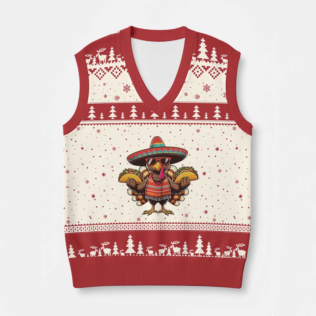 Funny Thanksgiving Turkey V-Neck Knit Sweater Vest Taco Mexican Xmas - Wonder Print Shop