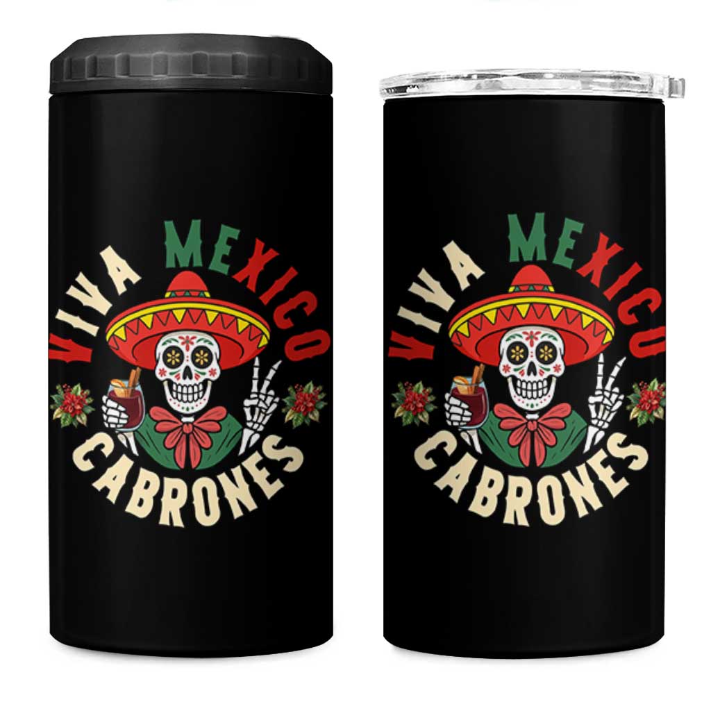 Viva Mexico Cabrones 4 in 1 Can Cooler Tumbler Mexican Skull Christmas - Wonder Print Shop