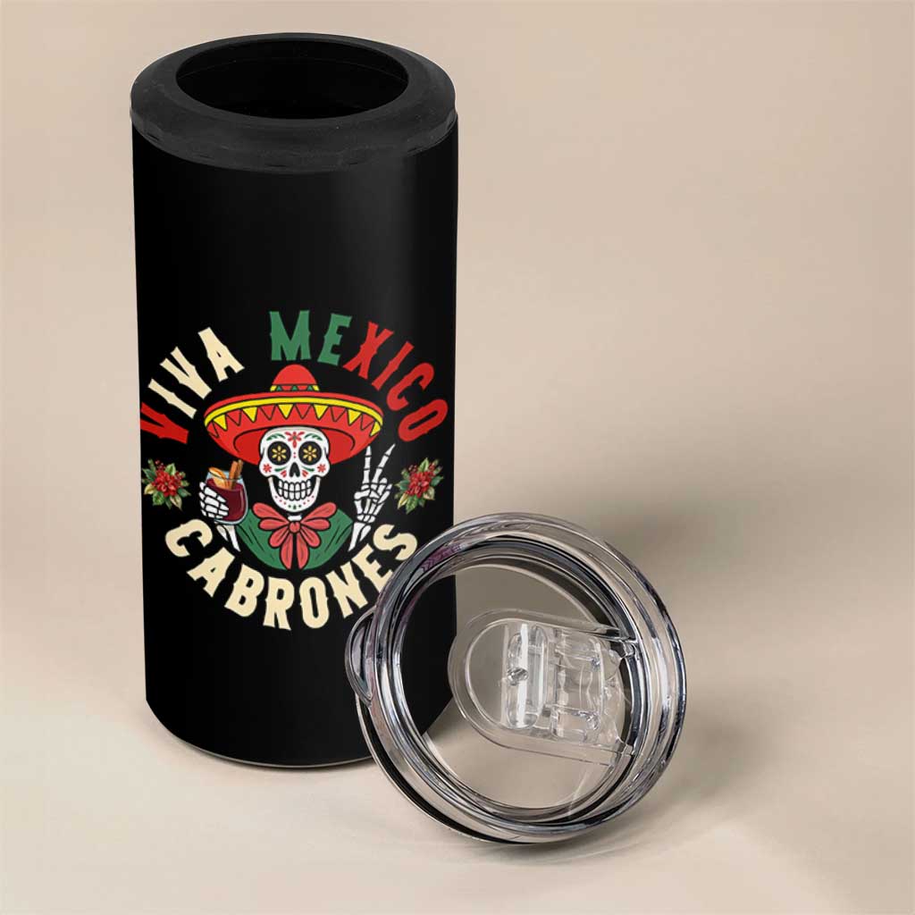 Viva Mexico Cabrones 4 in 1 Can Cooler Tumbler Mexican Skull Christmas - Wonder Print Shop