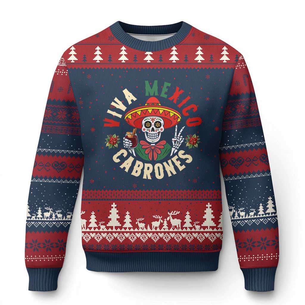 Viva Mexico Cabrones Ugly Christmas Sweater Mexican Skull Xmas - Wonder Print Shop