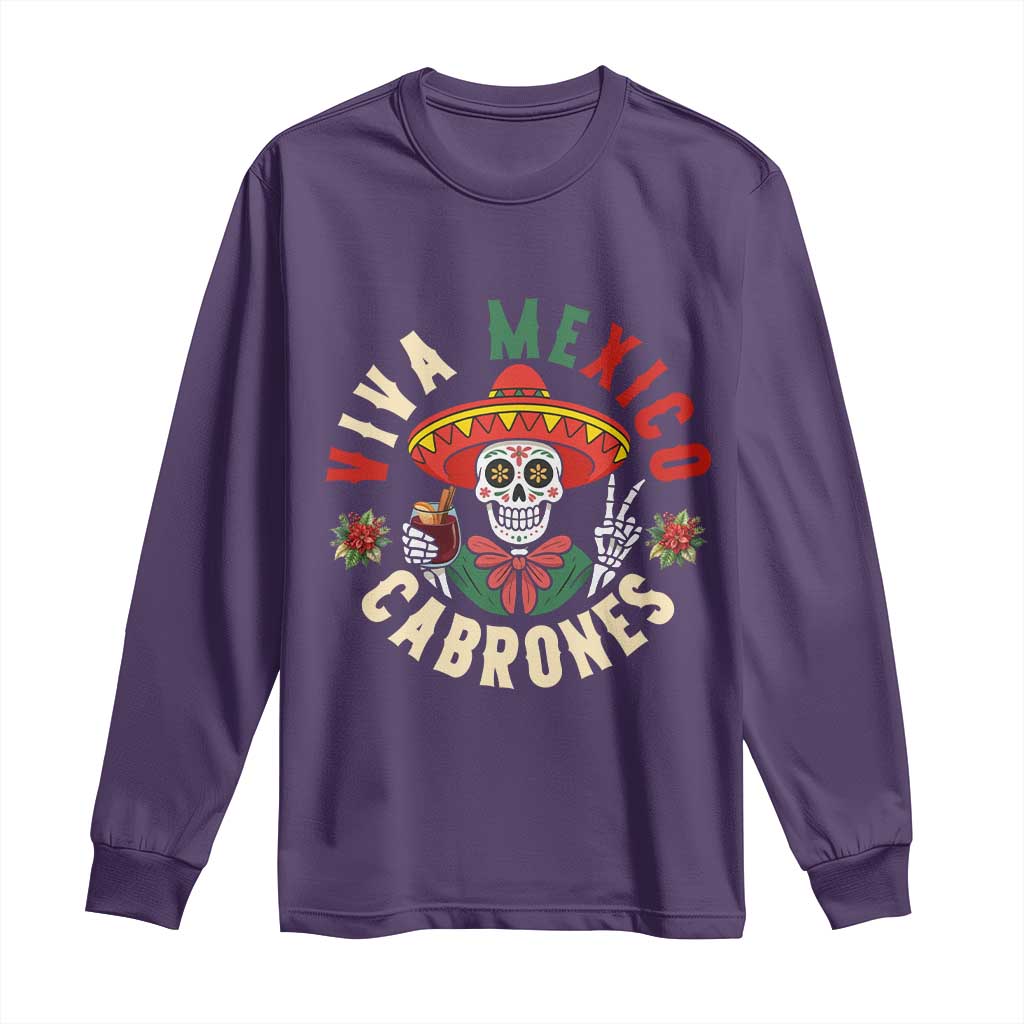 Viva Mexico Cabrones Long Sleeve Shirt Mexican Skull Christmas - Wonder Print Shop