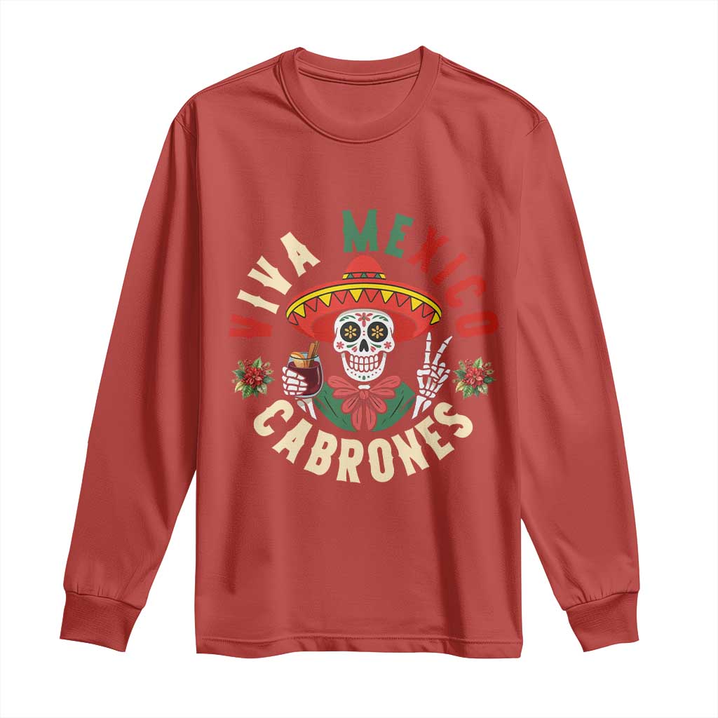 Viva Mexico Cabrones Long Sleeve Shirt Mexican Skull Christmas - Wonder Print Shop