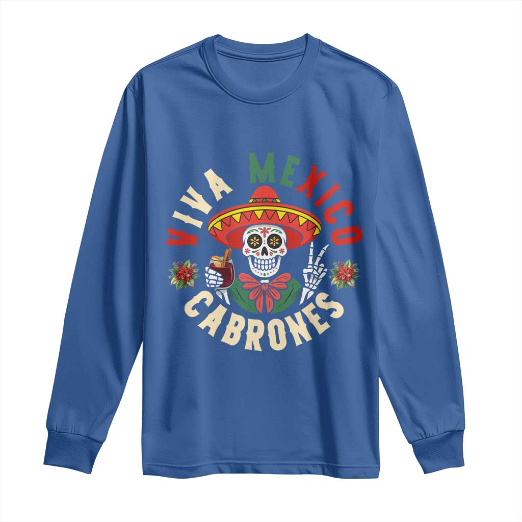 Viva Mexico Cabrones Long Sleeve Shirt Mexican Skull Christmas - Wonder Print Shop