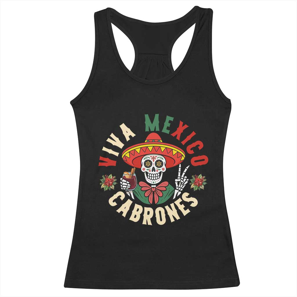Viva Mexico Cabrones Racerback Tank Top Mexican Skull Christmas - Wonder Print Shop