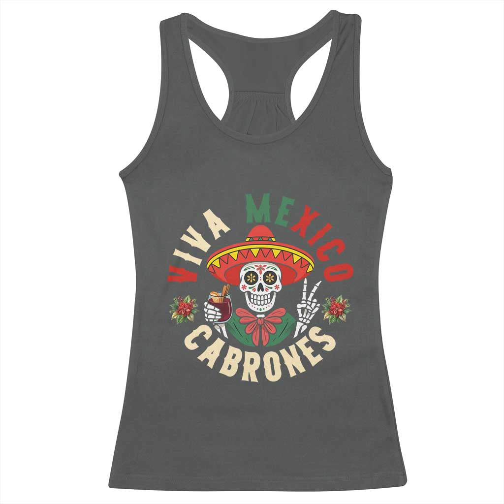 Viva Mexico Cabrones Racerback Tank Top Mexican Skull Christmas - Wonder Print Shop