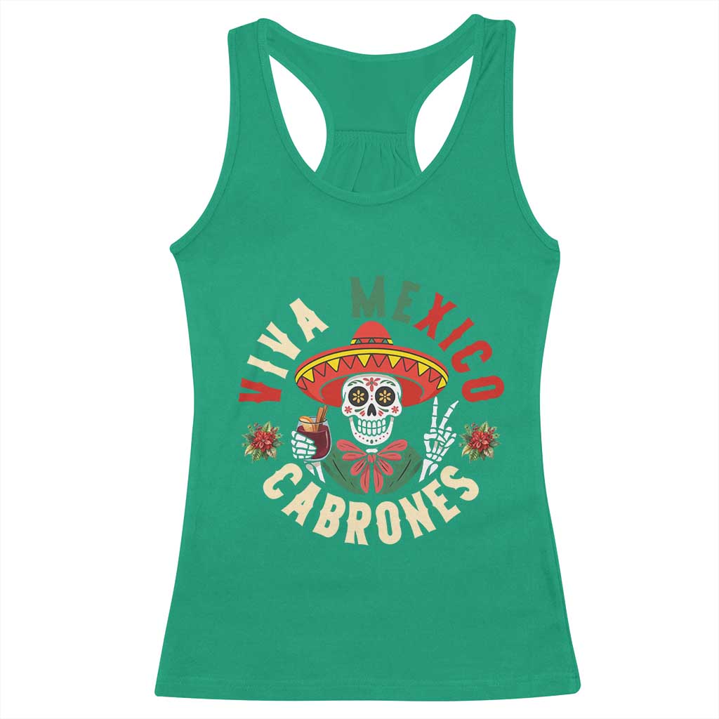 Viva Mexico Cabrones Racerback Tank Top Mexican Skull Christmas - Wonder Print Shop