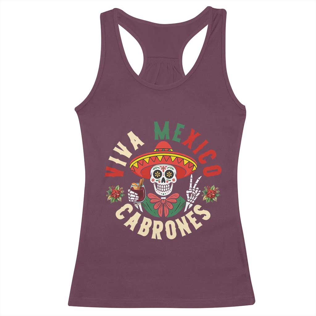 Viva Mexico Cabrones Racerback Tank Top Mexican Skull Christmas - Wonder Print Shop