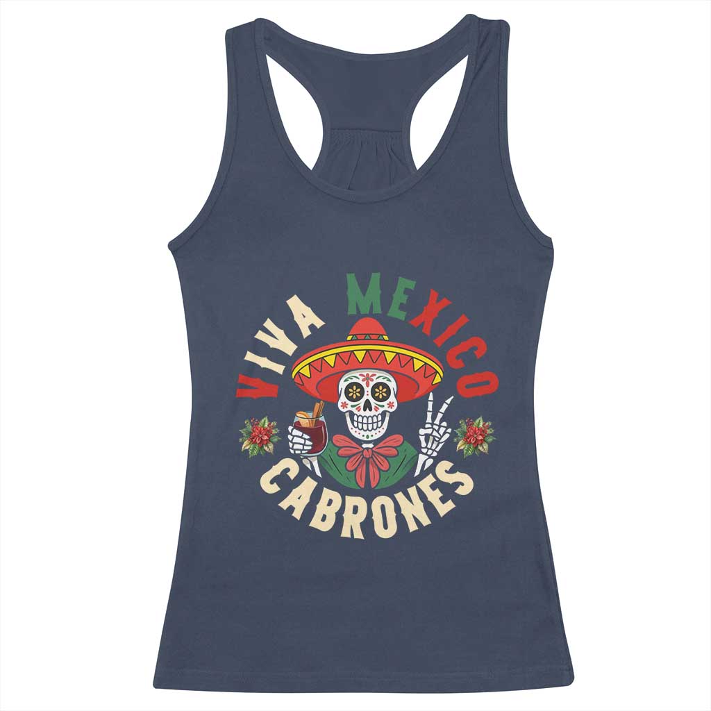 Viva Mexico Cabrones Racerback Tank Top Mexican Skull Christmas - Wonder Print Shop