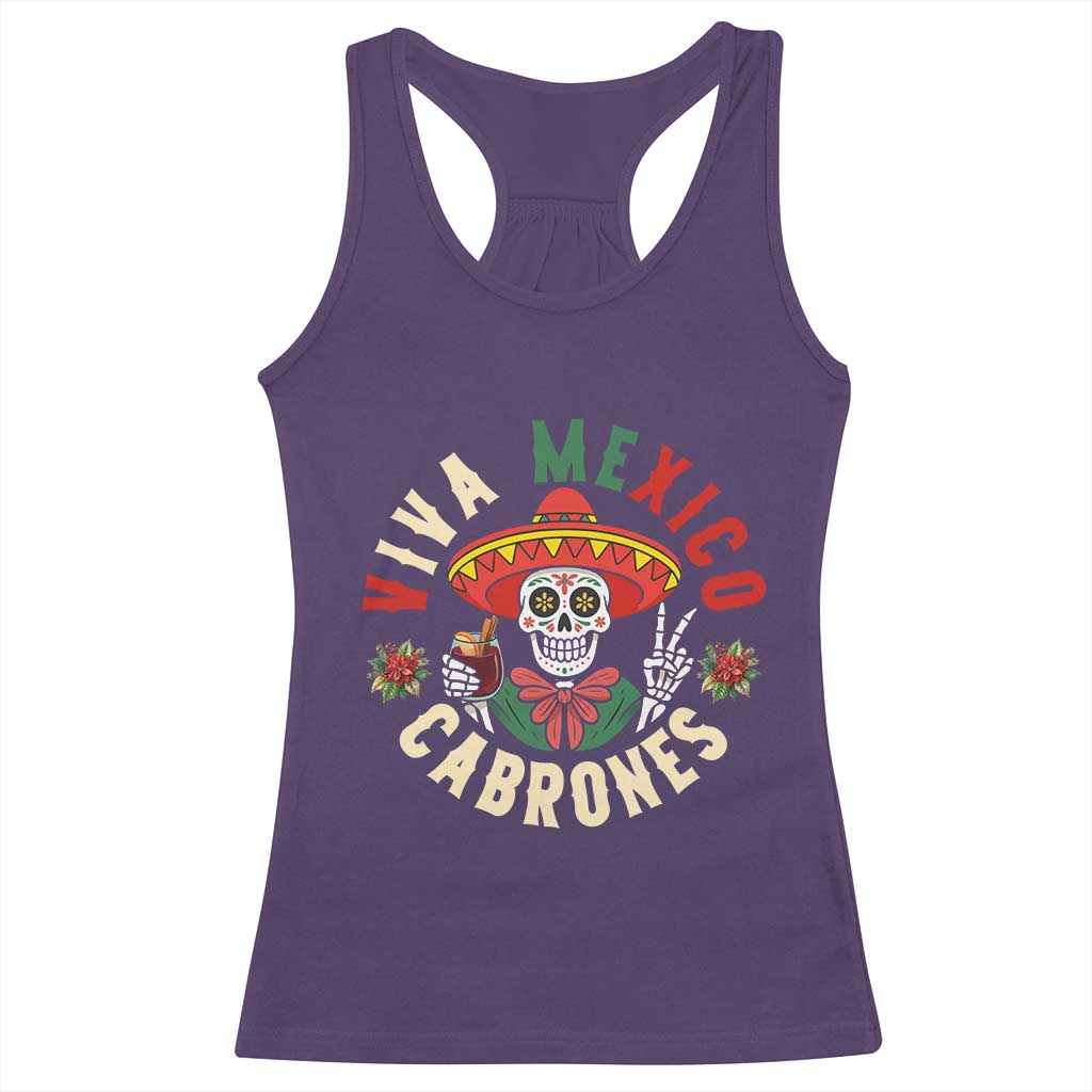 Viva Mexico Cabrones Racerback Tank Top Mexican Skull Christmas - Wonder Print Shop