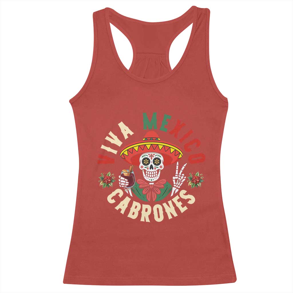 Viva Mexico Cabrones Racerback Tank Top Mexican Skull Christmas - Wonder Print Shop