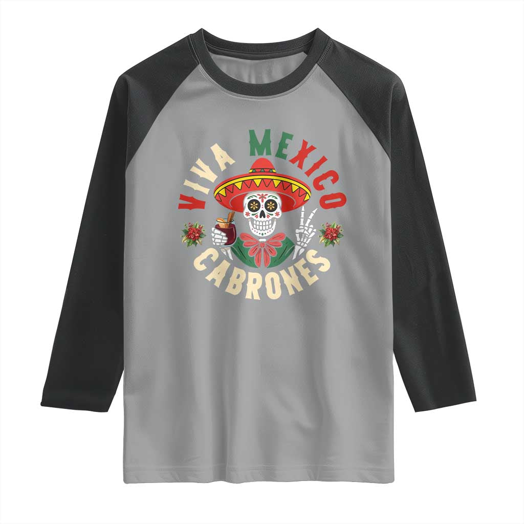 Viva Mexico Cabrones Raglan Shirt Mexican Skull Christmas - Wonder Print Shop