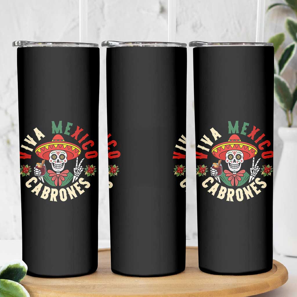 Viva Mexico Cabrones Skinny Tumbler Mexican Skull Christmas - Wonder Print Shop