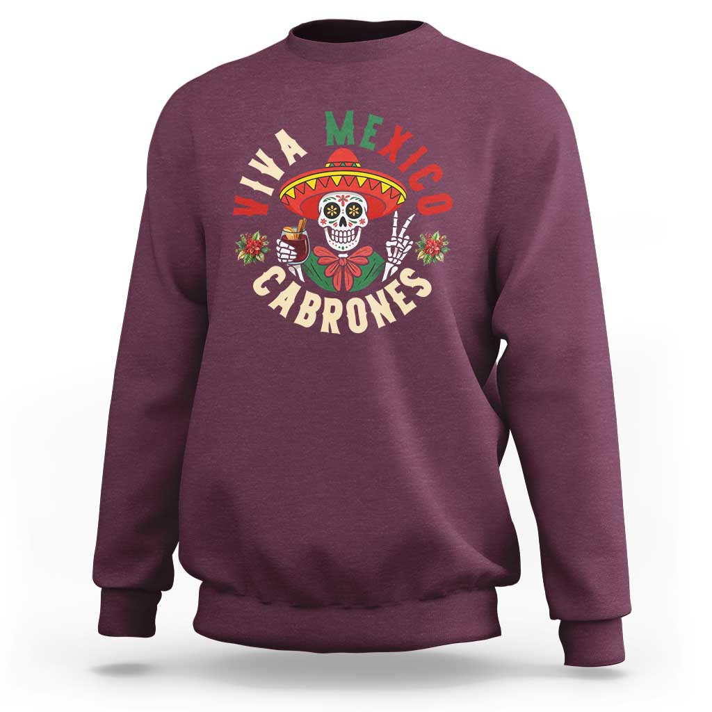 Viva Mexico Cabrones Sweatshirt Mexican Skull Christmas - Wonder Print Shop