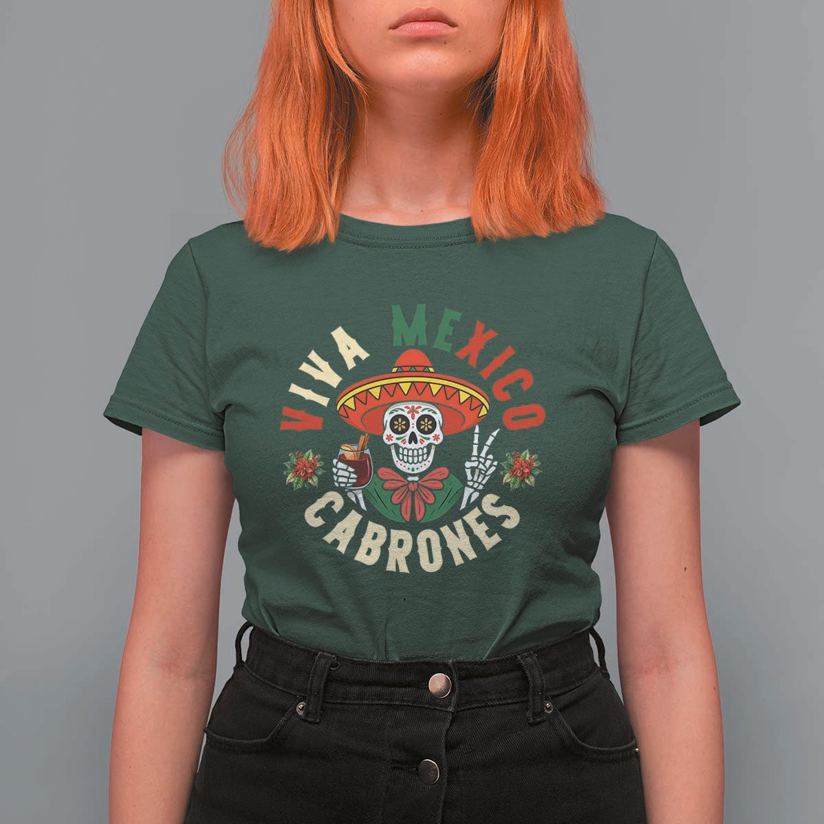 Viva Mexico Cabrones T Shirt For Women Mexican Skull Christmas - Wonder Print Shop