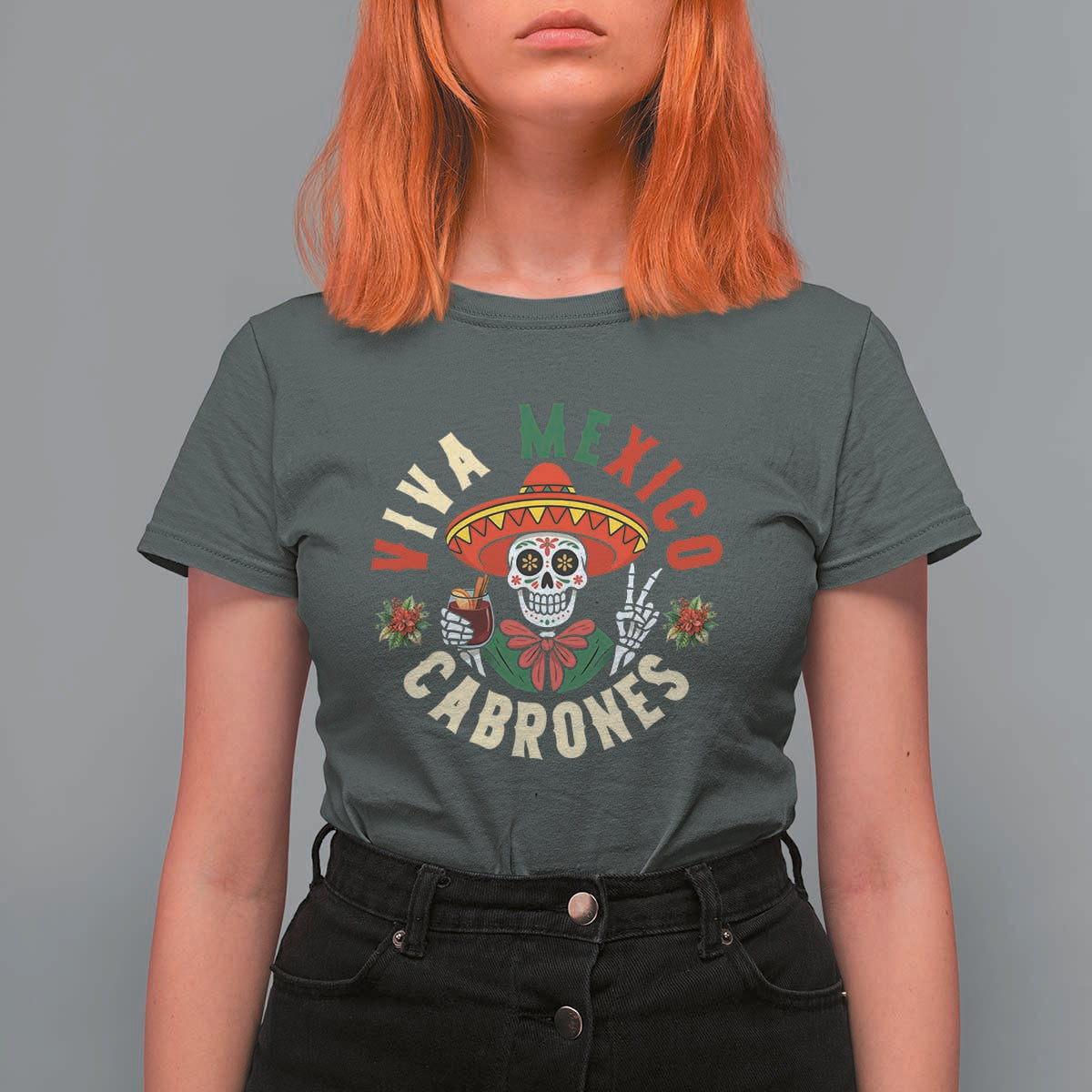 Viva Mexico Cabrones T Shirt For Women Mexican Skull Christmas - Wonder Print Shop