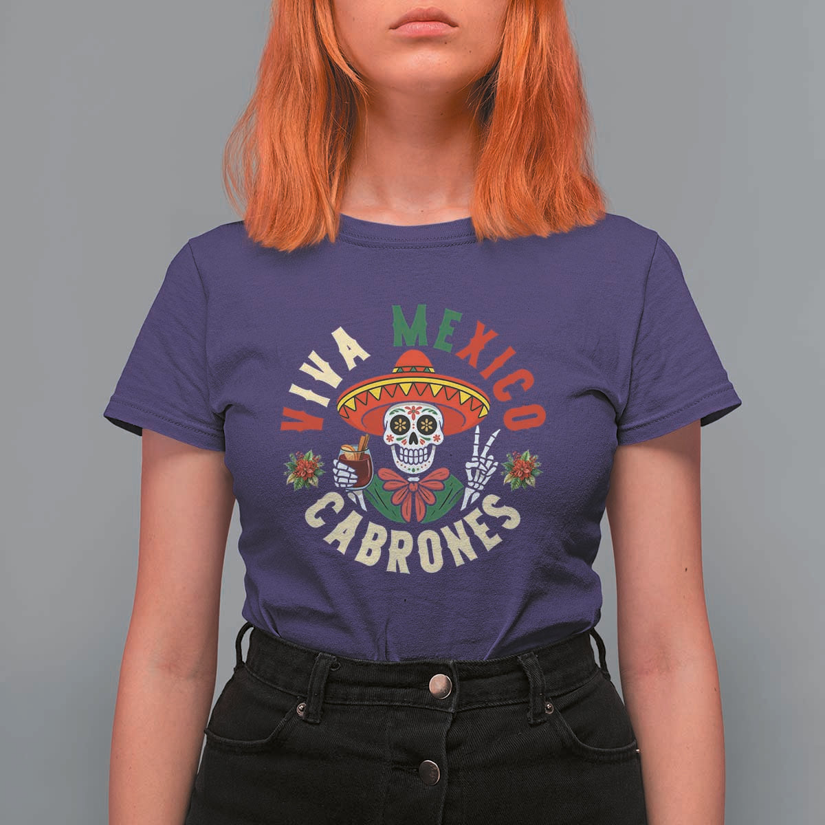 Viva Mexico Cabrones T Shirt For Women Mexican Skull Christmas - Wonder Print Shop