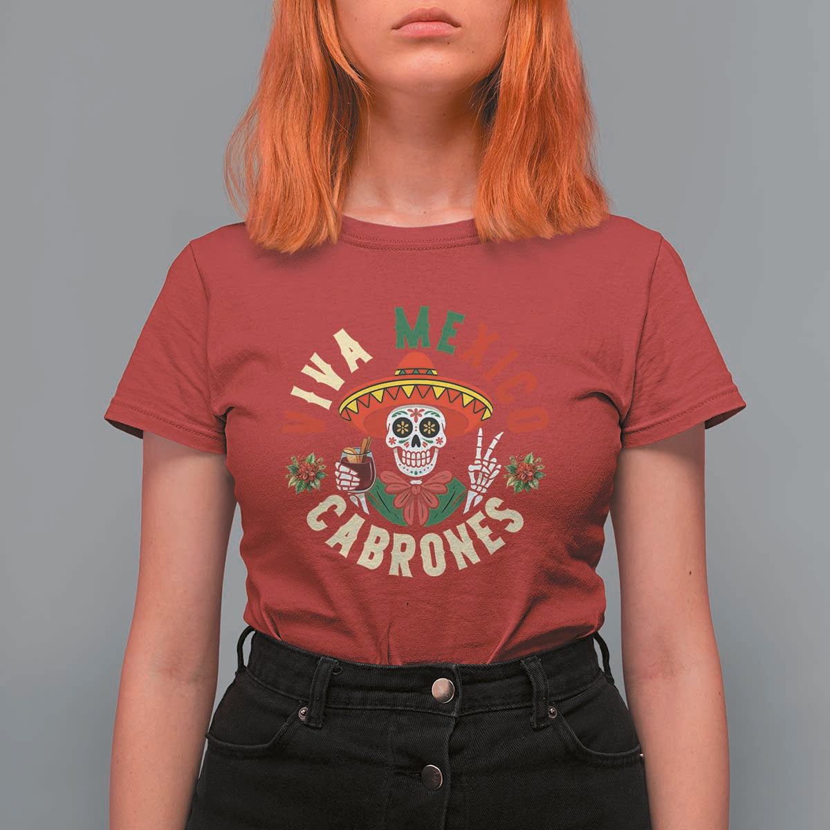 Viva Mexico Cabrones T Shirt For Women Mexican Skull Christmas - Wonder Print Shop