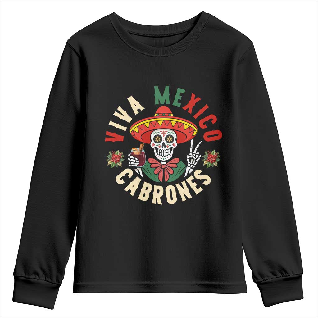 Viva Mexico Cabrones Youth Sweatshirt Mexican Skull Christmas - Wonder Print Shop