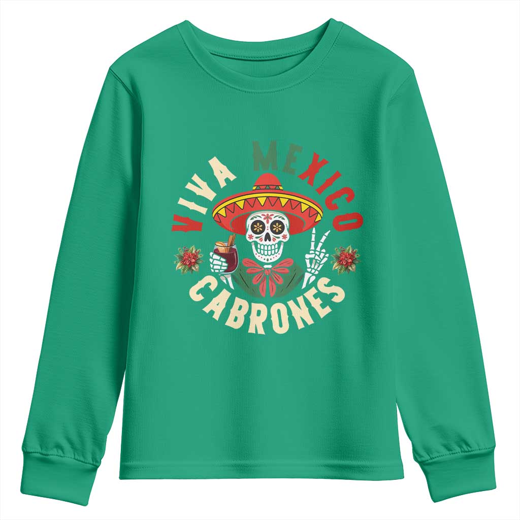 Viva Mexico Cabrones Youth Sweatshirt Mexican Skull Christmas - Wonder Print Shop