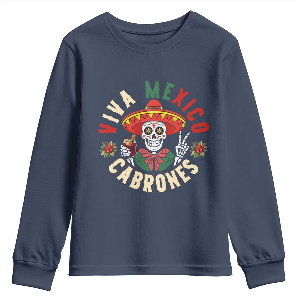 Viva Mexico Cabrones Youth Sweatshirt Mexican Skull Christmas - Wonder Print Shop