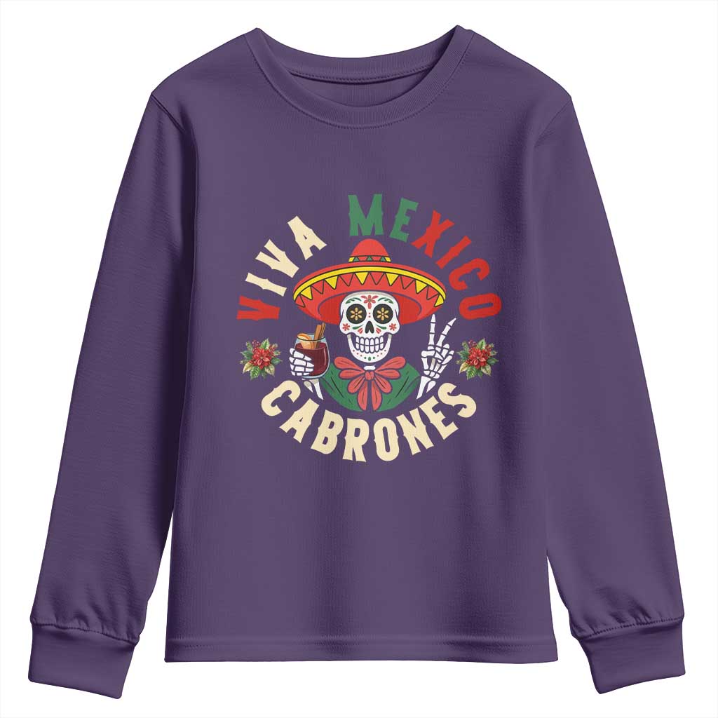 Viva Mexico Cabrones Youth Sweatshirt Mexican Skull Christmas - Wonder Print Shop