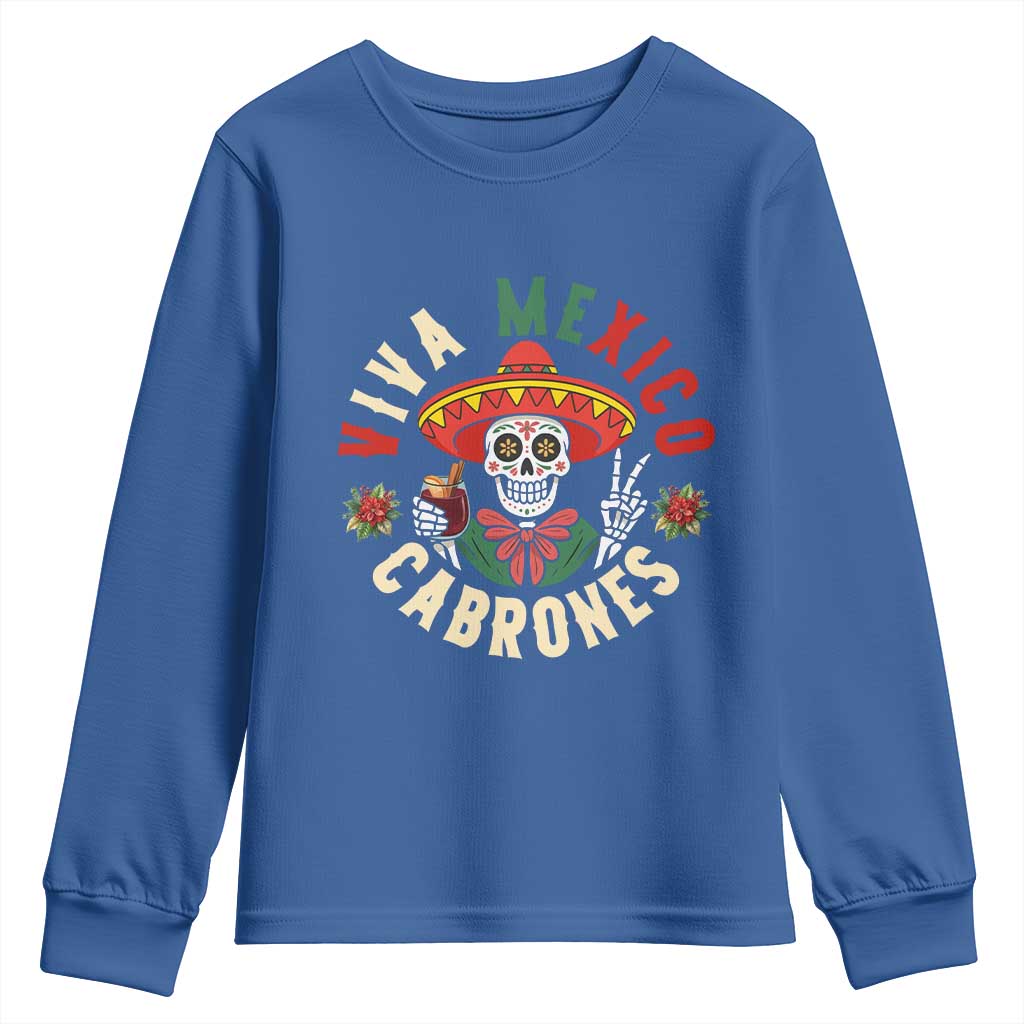 Viva Mexico Cabrones Youth Sweatshirt Mexican Skull Christmas - Wonder Print Shop