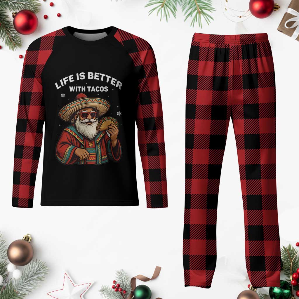 Funny Santa Taco Mexican Plaid Pajama Set Life Is Better With Tacos - Wonder Print Shop