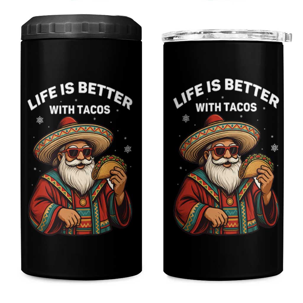 Funny Santa Taco Mexican 4 in 1 Can Cooler Tumbler Life Is Better With Tacos - Wonder Print Shop