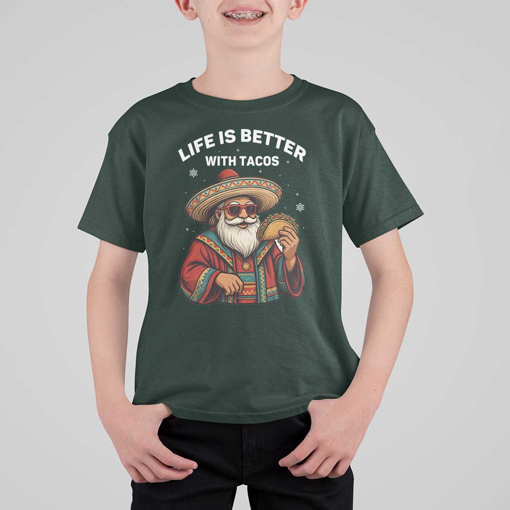 Funny Santa Taco Mexican T Shirt For Kid Life Is Better With Tacos - Wonder Print Shop