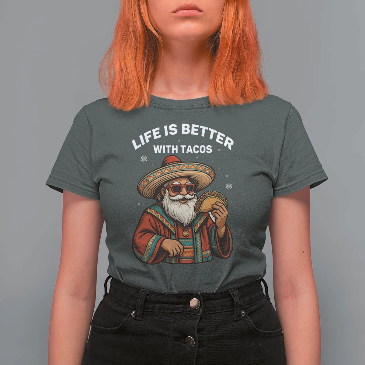 Funny Santa Taco Mexican T Shirt For Women Life Is Better With Tacos - Wonder Print Shop