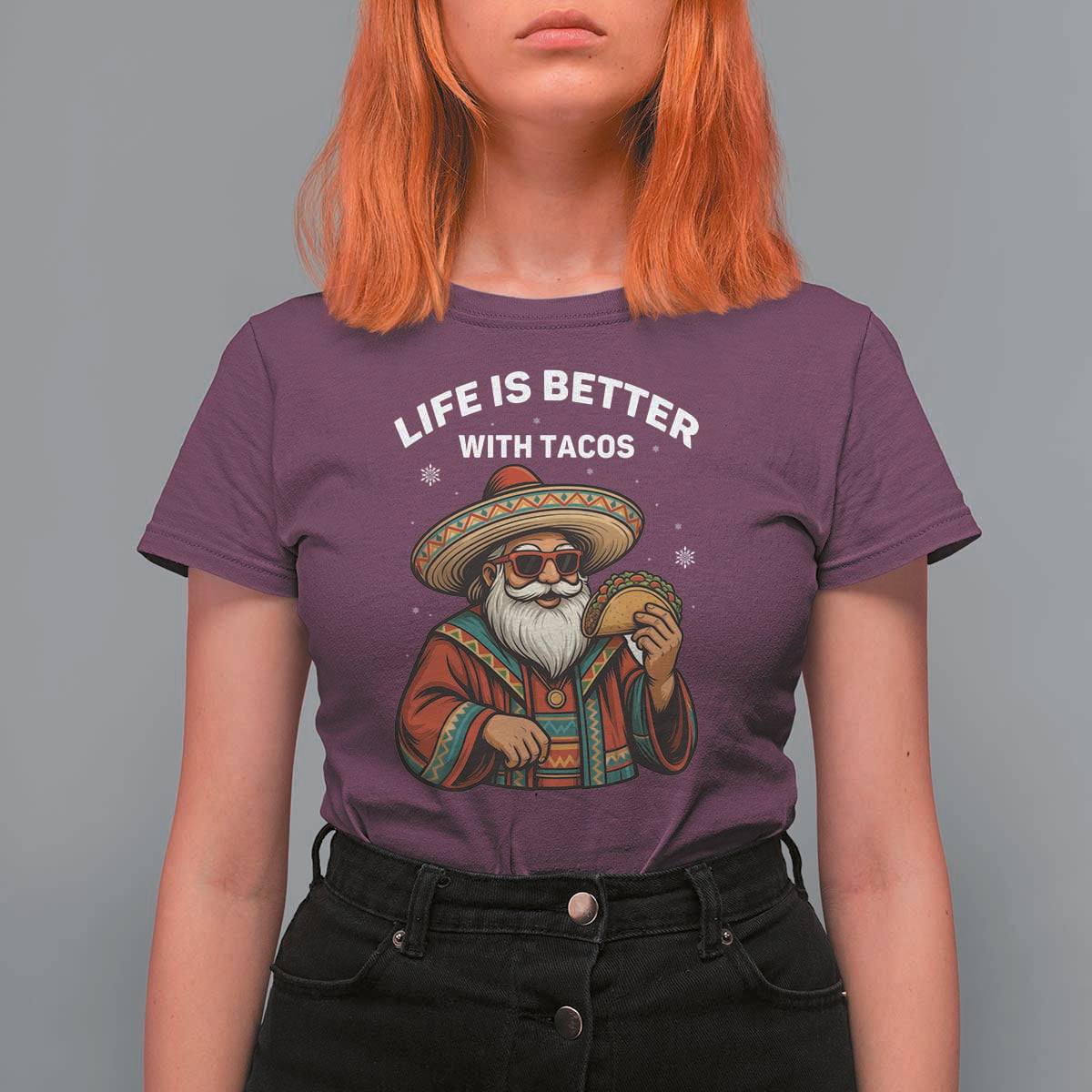 Funny Santa Taco Mexican T Shirt For Women Life Is Better With Tacos - Wonder Print Shop