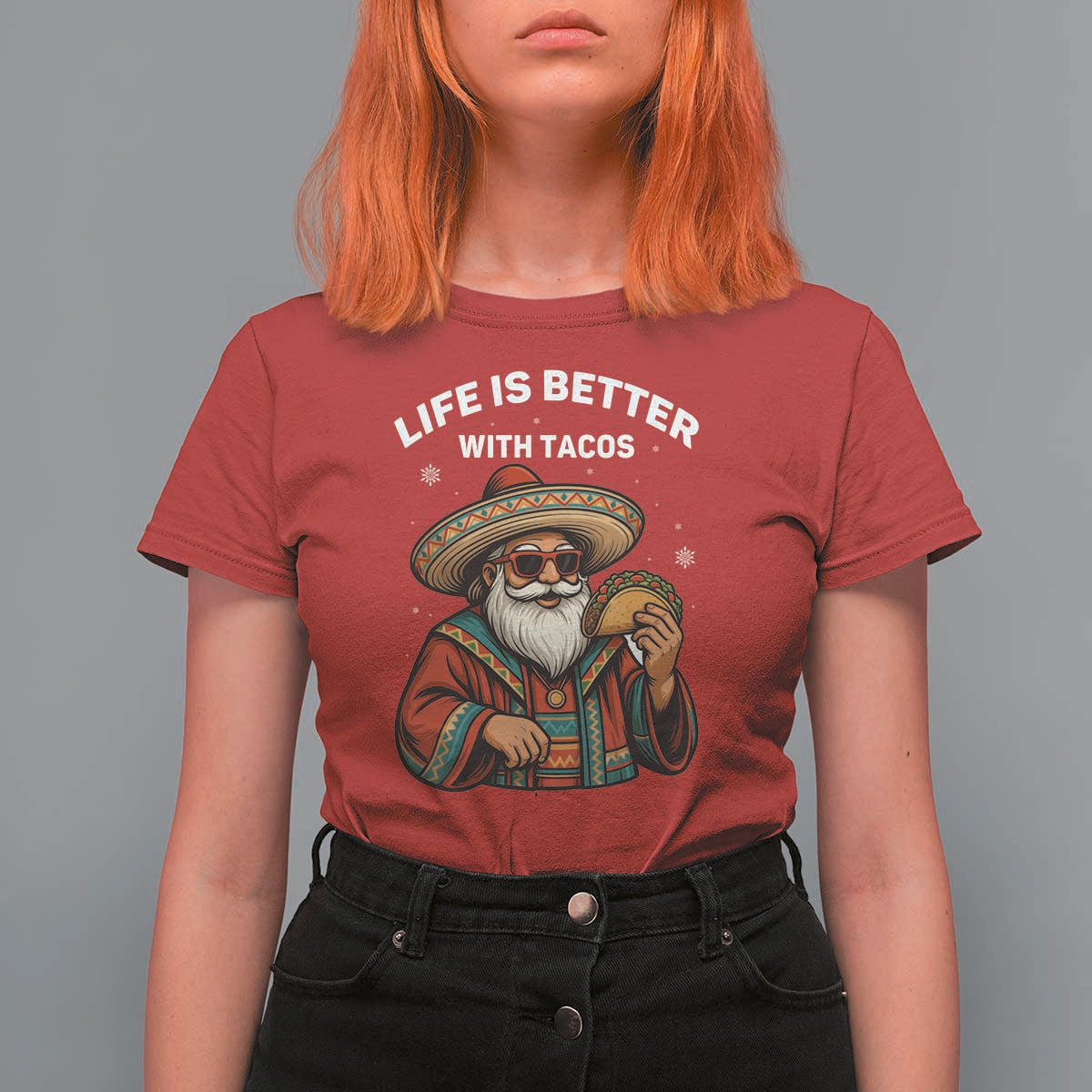 Funny Santa Taco Mexican T Shirt For Women Life Is Better With Tacos - Wonder Print Shop