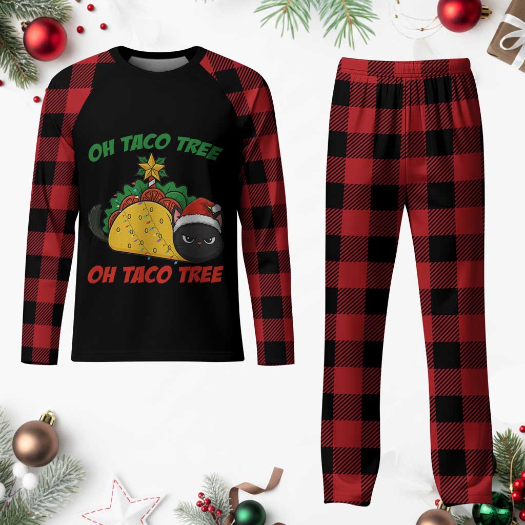 Funny Taco Cat Tree Christmas Plaid Pajama Set - Wonder Print Shop
