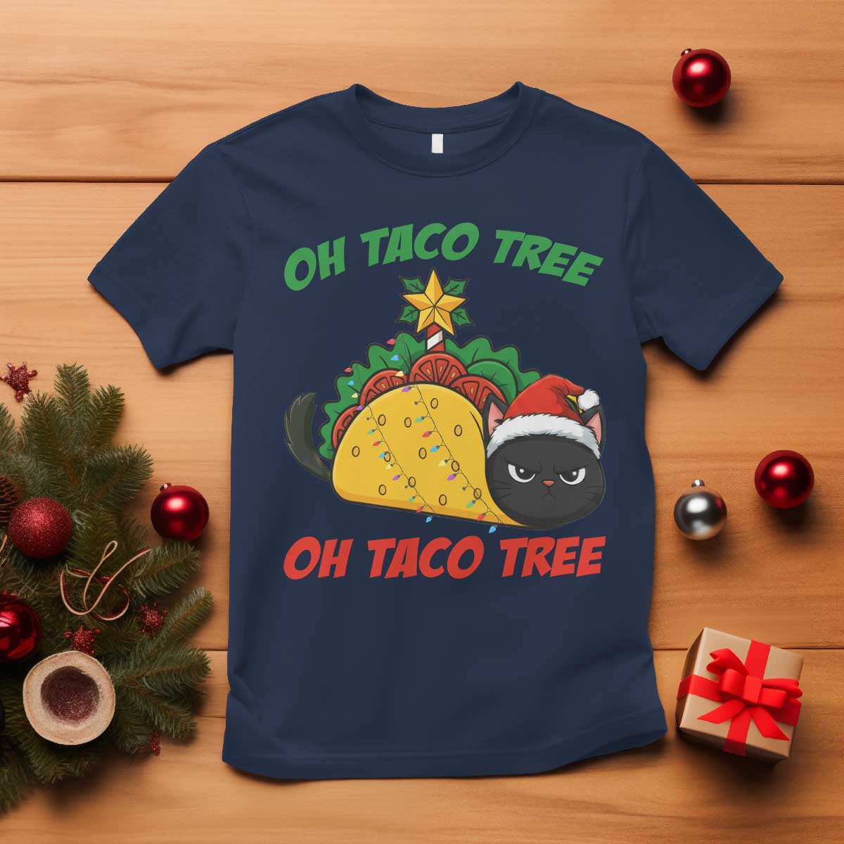 Funny Taco Cat Tree Christmas T Shirt - Wonder Print Shop
