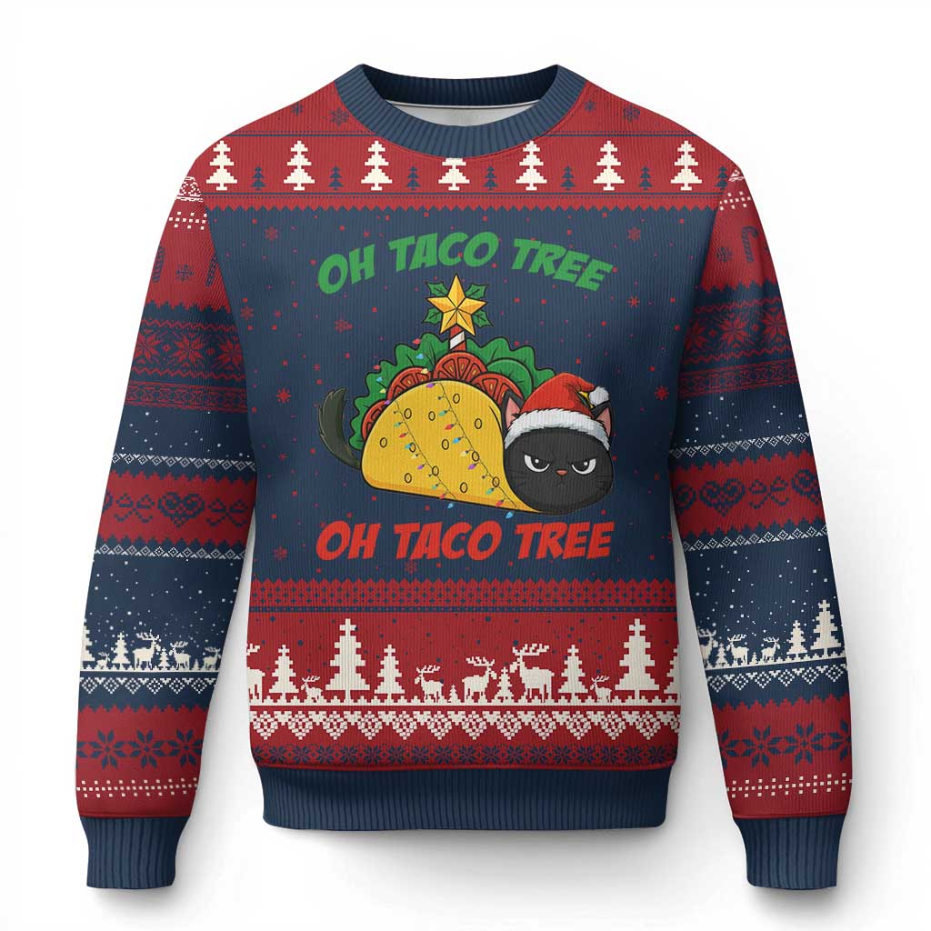 Funny Taco Cat Tree Xmas Ugly Christmas Sweater - Wonder Print Shop
