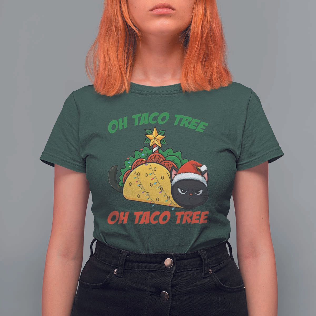 Funny Taco Cat Tree Christmas T Shirt For Women - Wonder Print Shop
