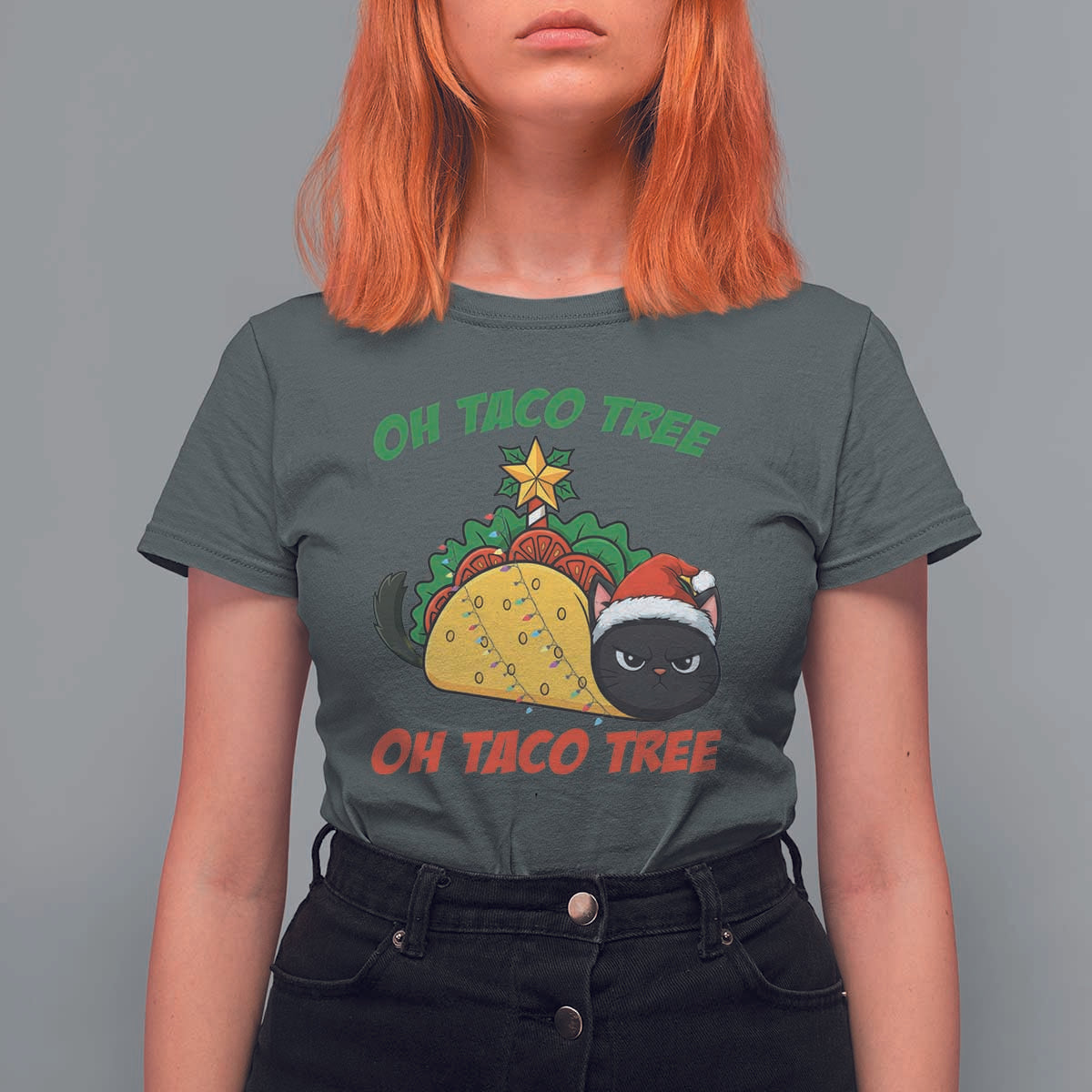 Funny Taco Cat Tree Christmas T Shirt For Women - Wonder Print Shop