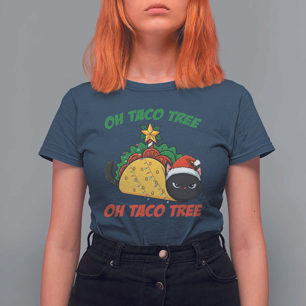 Funny Taco Cat Tree Christmas T Shirt For Women - Wonder Print Shop
