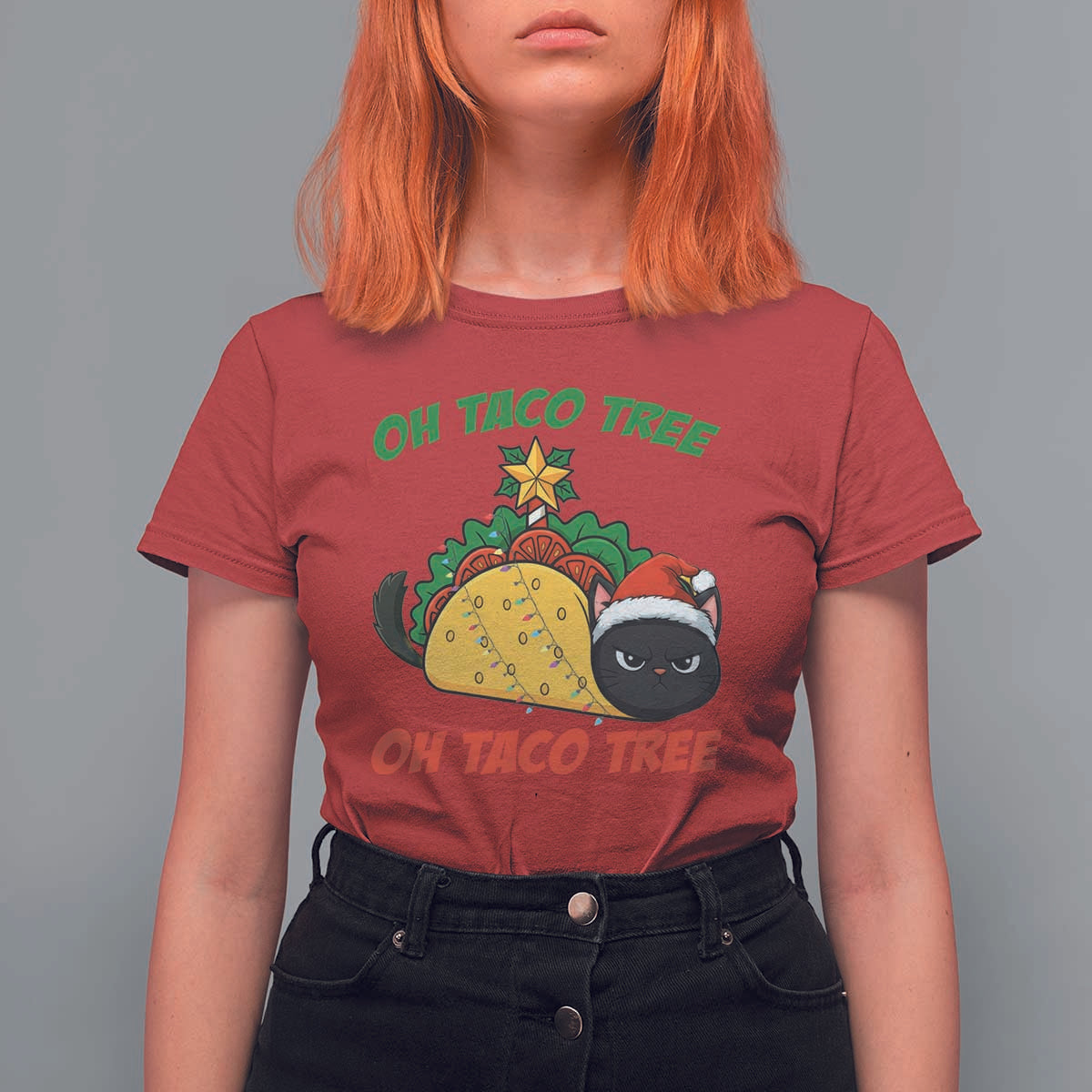 Funny Taco Cat Tree Christmas T Shirt For Women - Wonder Print Shop