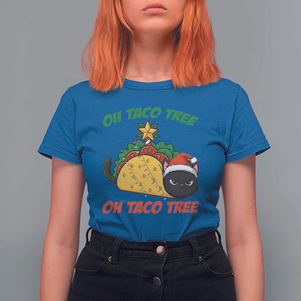 Funny Taco Cat Tree Christmas T Shirt For Women - Wonder Print Shop