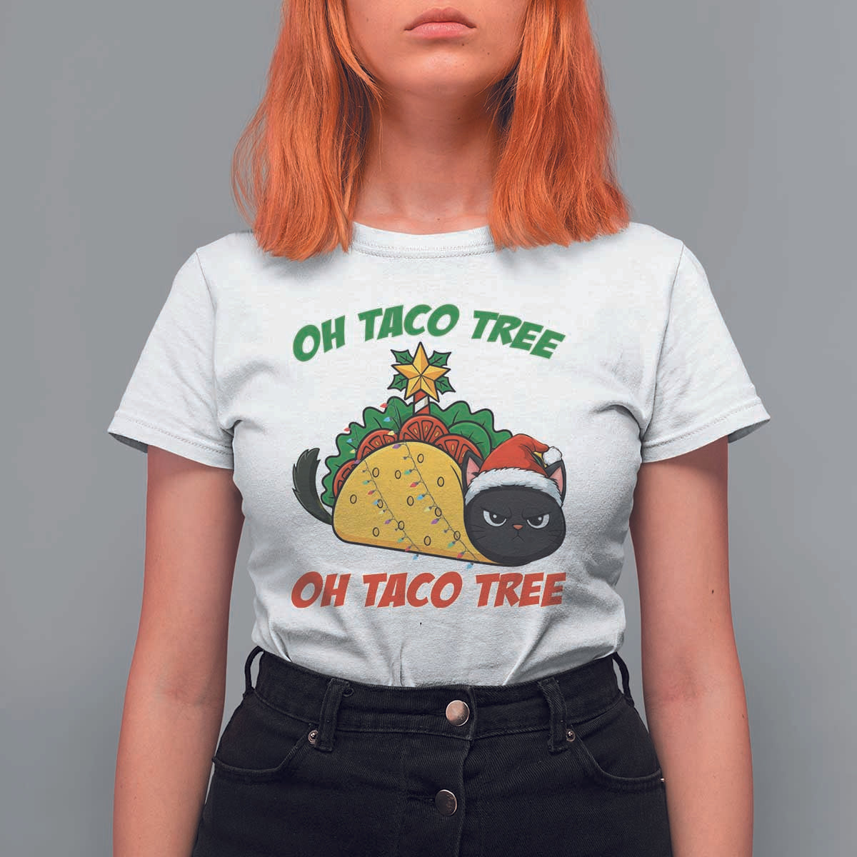Funny Taco Cat Tree Christmas T Shirt For Women - Wonder Print Shop