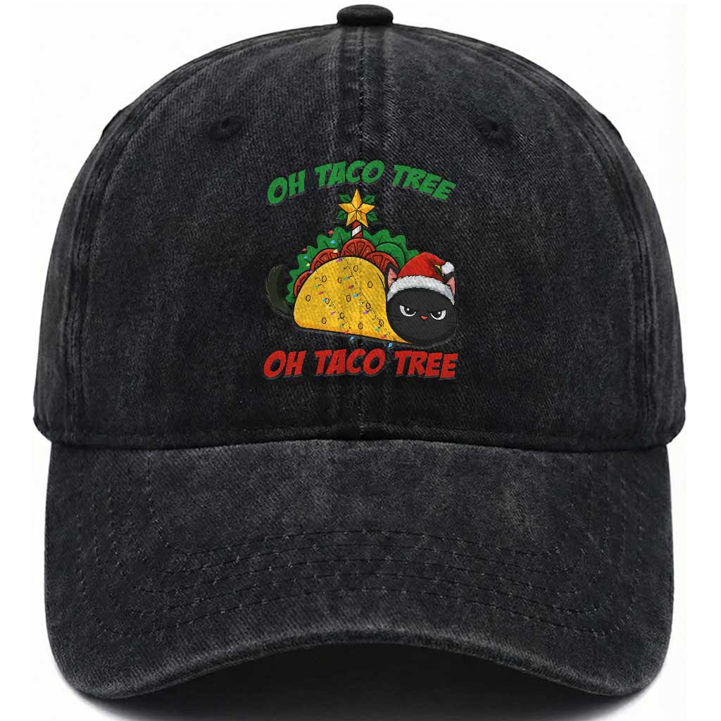 Funny Taco Cat Tree Christmas Washed Cotton Baseball Cap