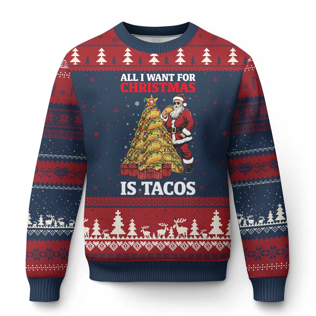 Funny Santa Taco Ugly Christmas Sweater All I Want For Xmas Is Taco - Wonder Print Shop