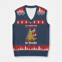 Funny Santa Taco V-Neck Knit Sweater Vest All I Want For Xmas Is Taco - Wonder Print Shop