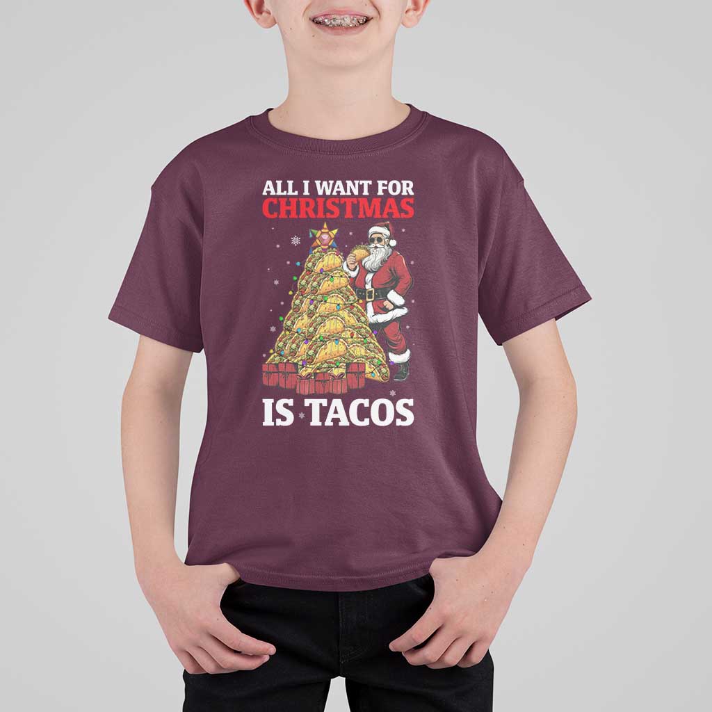 Funny Santa Taco T Shirt For Kid All I Want For Christmas Is Taco - Wonder Print Shop